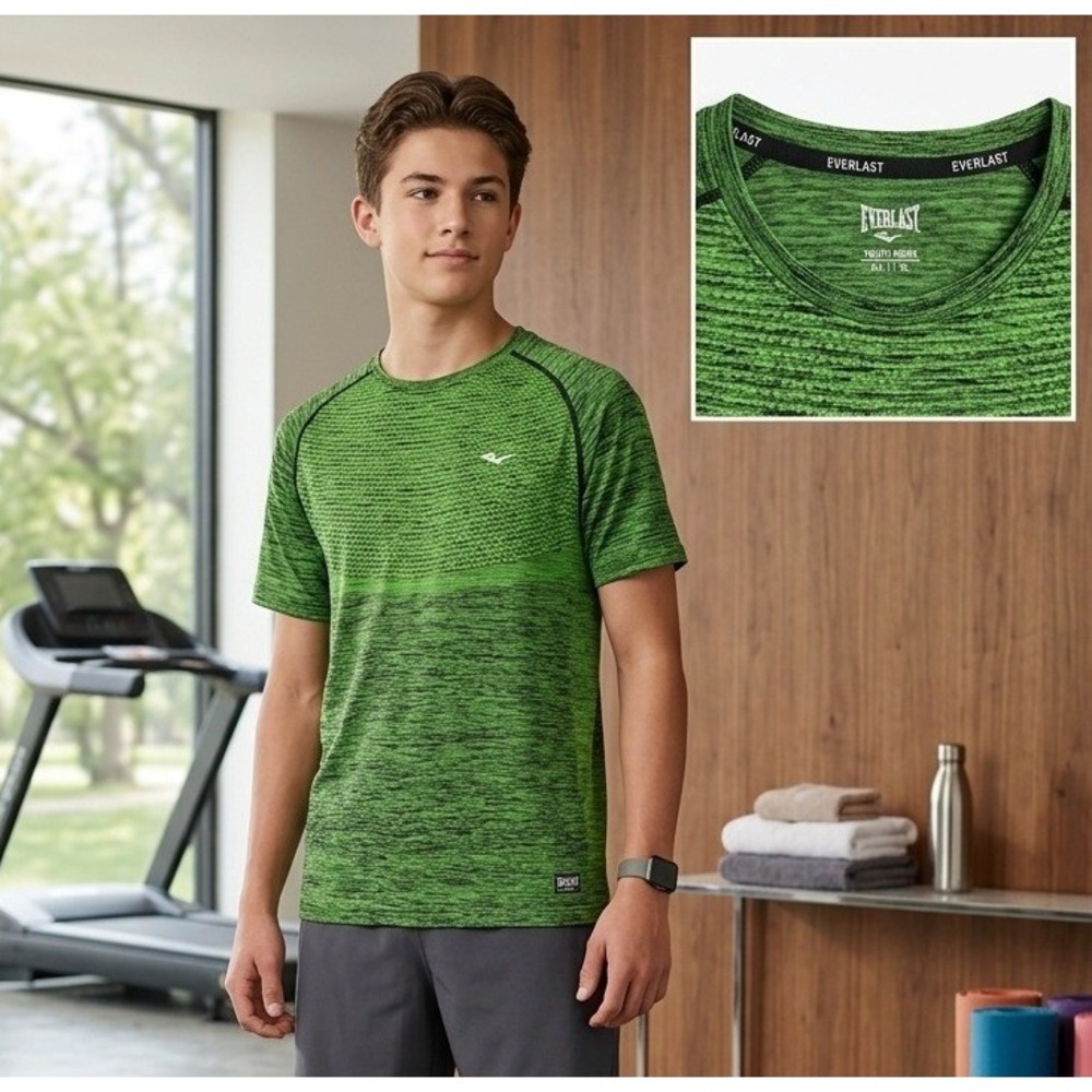 Everlast Seamless Crew Performance T-Shirt Young Men's XL Green Gecko Nylon NWT